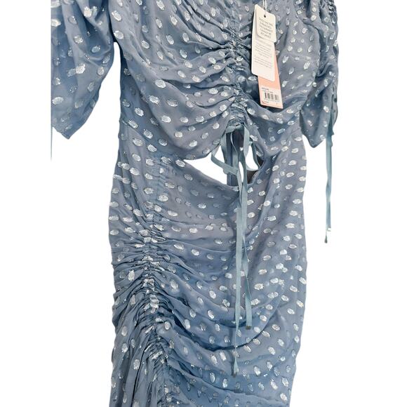 Alice McCall I Feel It Coming Ruched Asymmetrical Blue Midi Dress Size 4 - Picture 8 of 10